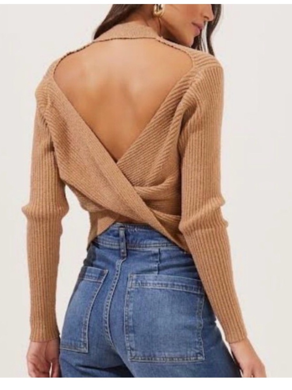 Prescott Open-Back Twist Ribbed Sweater - Camel